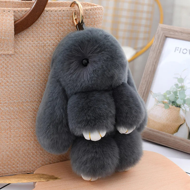 Shadow Bunny – Charcoal Grey Plush Bunny Keychain Charm