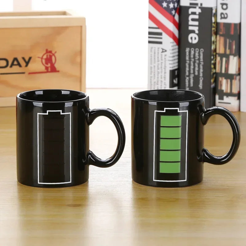 Power-Up Mug – Battery Level Thermochromic Heat-Sensitive Coffee Cup
