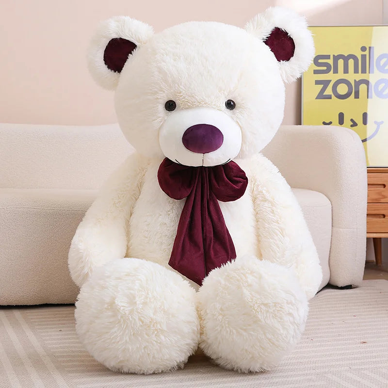 Ivory the Bear – Oversized Cream Plush Teddy Bear with Deep Red Bow